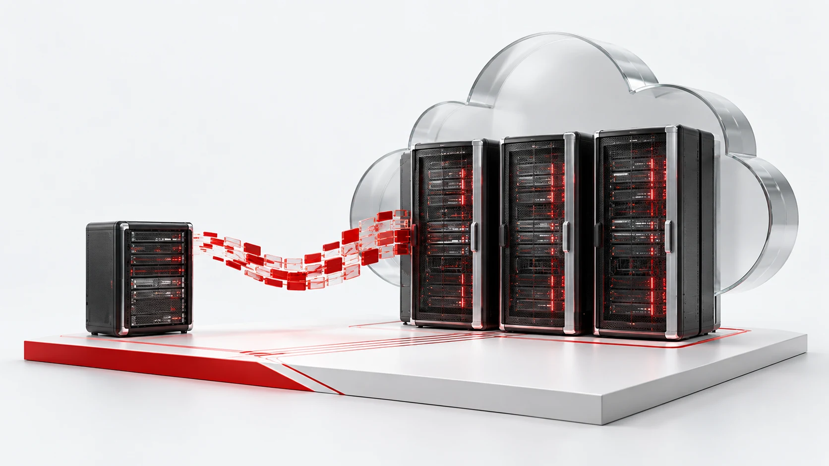 Ilustração 3D de Cloud Privada em branco, grafite e vermelho